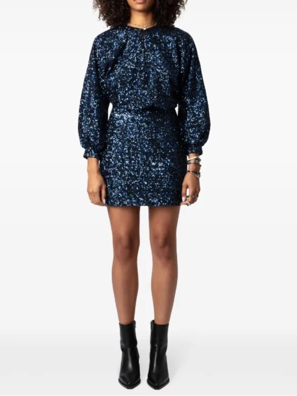 Zadig & Voltaire Rui Sequin Mini Dress Blue Encre Size M $898 NWT